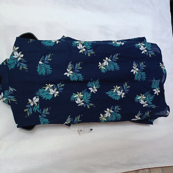 C&B Sleeveless Cotton blend Top, button down,  floral, navy & teal, M - Picture 3 of 6